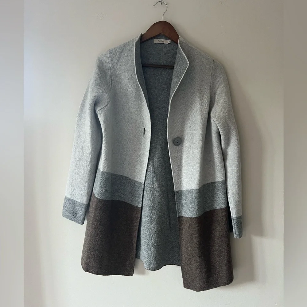 A•IDA Gray and Brown Color-block Wool Blend Cardigan Jacket Size XS